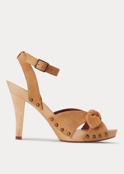 Sandalias Polo Ralph Lauren Mujer Marrom - Suede Clog - KIQWH9486